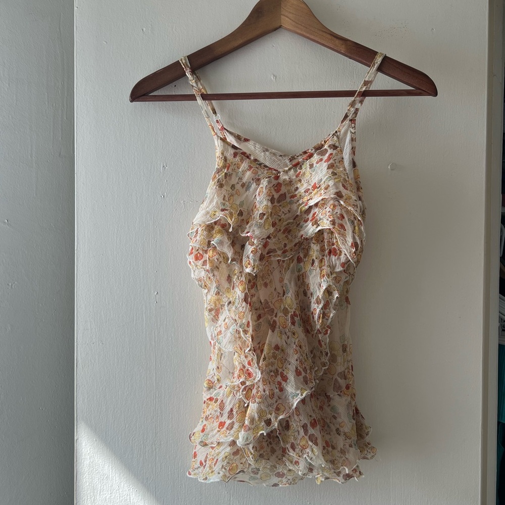 Silk Floral Ruffle Cami Top